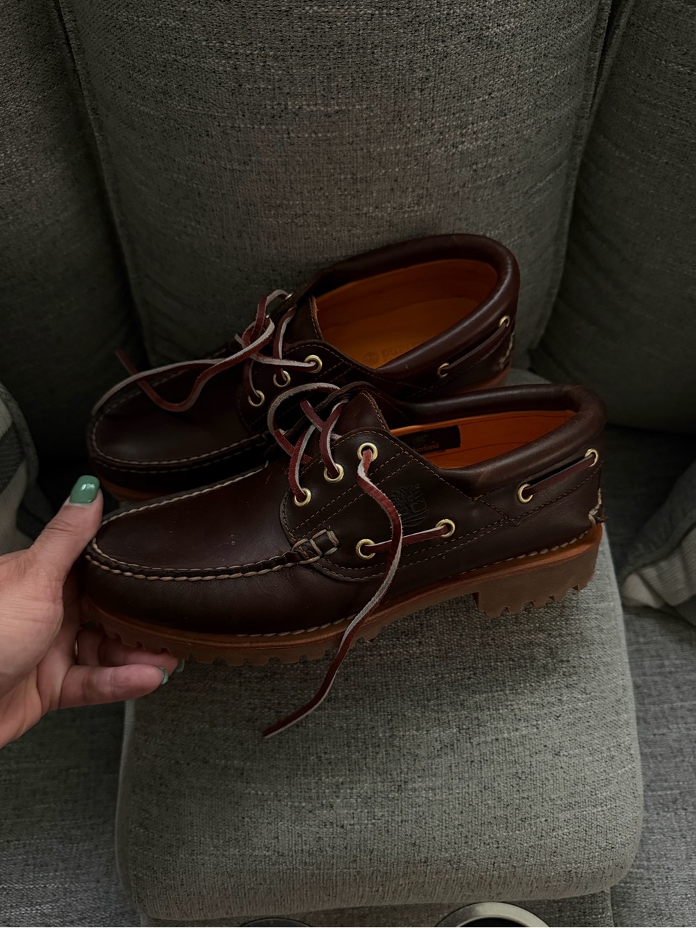 Women Timberland Brown Leather Boat Shoes with Lug Sole